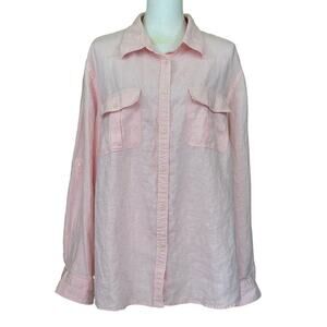 Lauren Ralph Lauren pink linen button up top, 3XL, lagenlook, oversized, layered